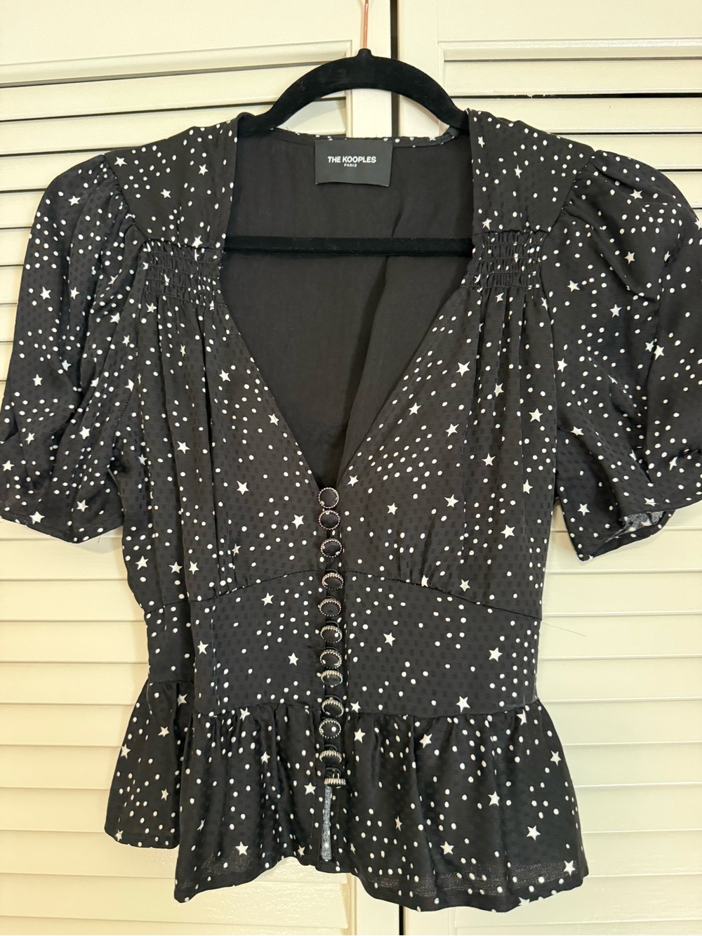 The Kooples Black Star-Print Peplum Dress Blouse